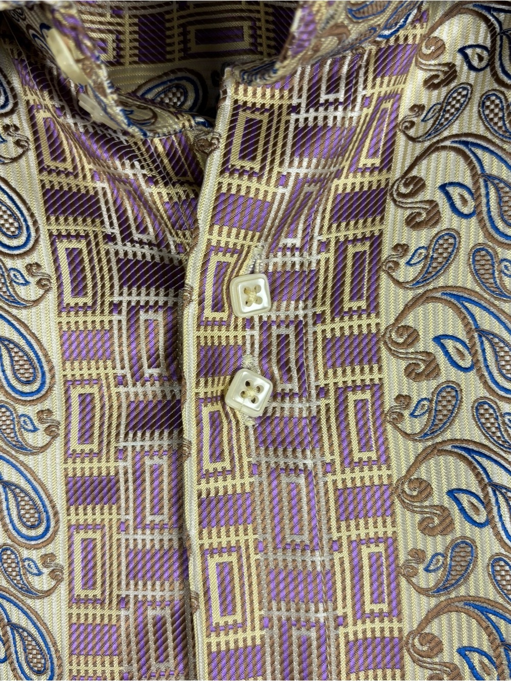 Daniel Ellissa 2XL Mens Dress Shirt Gold Purple Paisley Geometric Long Sleeve - Picture 3 of 9
